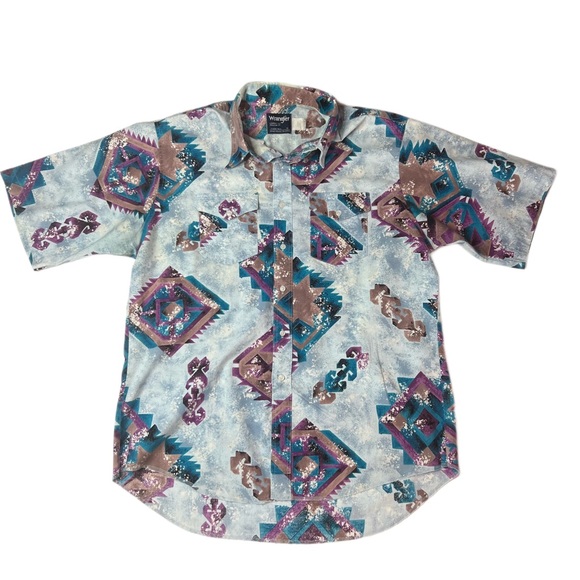 Vintage Wrangler Native American Art Short Sleeve Western Shirt XL X-Long Tails - Picture 1 of 7